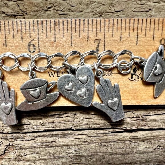 Sundance $538 NEW 7.5” Heart Hand Hat Silver Double Link Charm Handmade Bracelet - Picture 12 of 15
